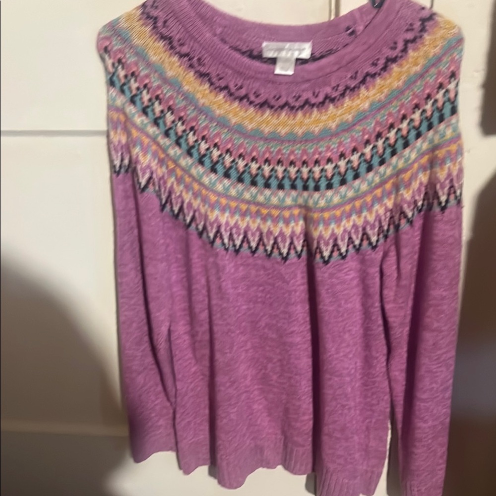 Christopher & Banks Purple and Yellow Crew Neck Sweater